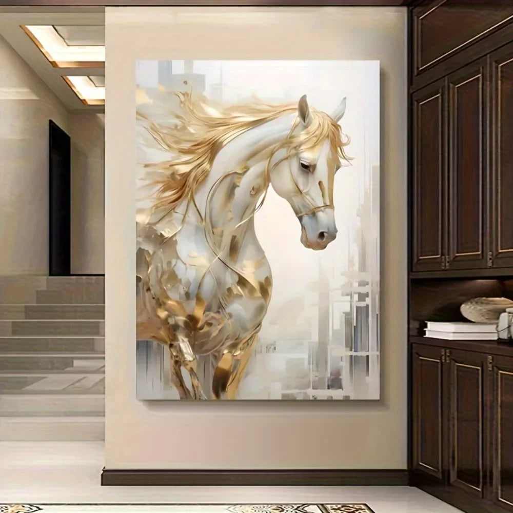 1 piece 31.49*47.24 inches  frameless modern retro Golden horse wall art painting