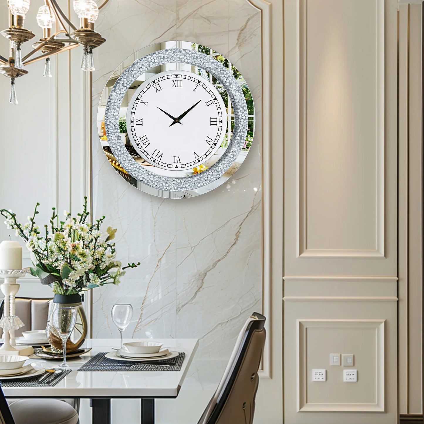 24inch Crystal  Large Mirrored Wall Clock for Living Room