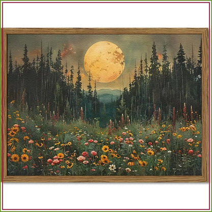 Vintage Moon Forest Wall Art, 24x36 Wood Framed,
