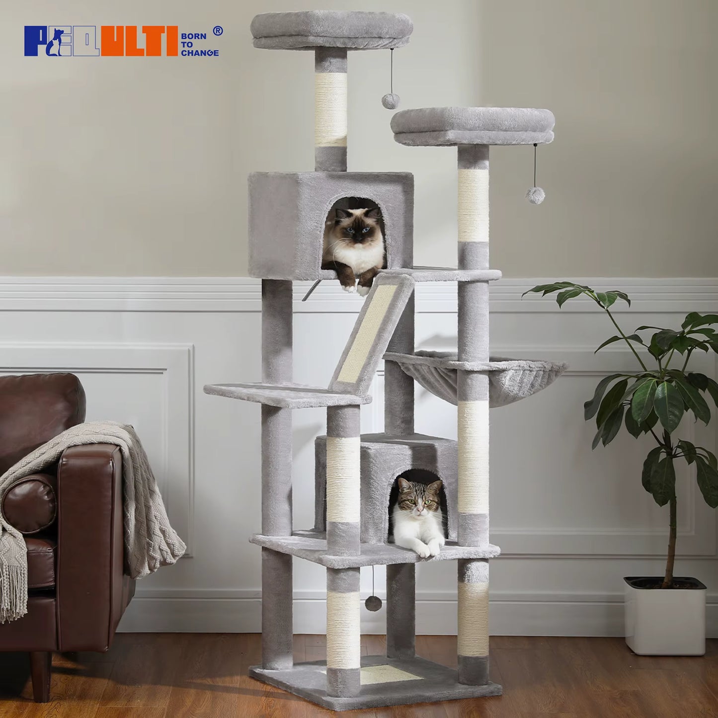 Large Cat Tree Tall Cat Tower for Indoor Cats Multi-Level Plush Cat Condo with Scratching Posts