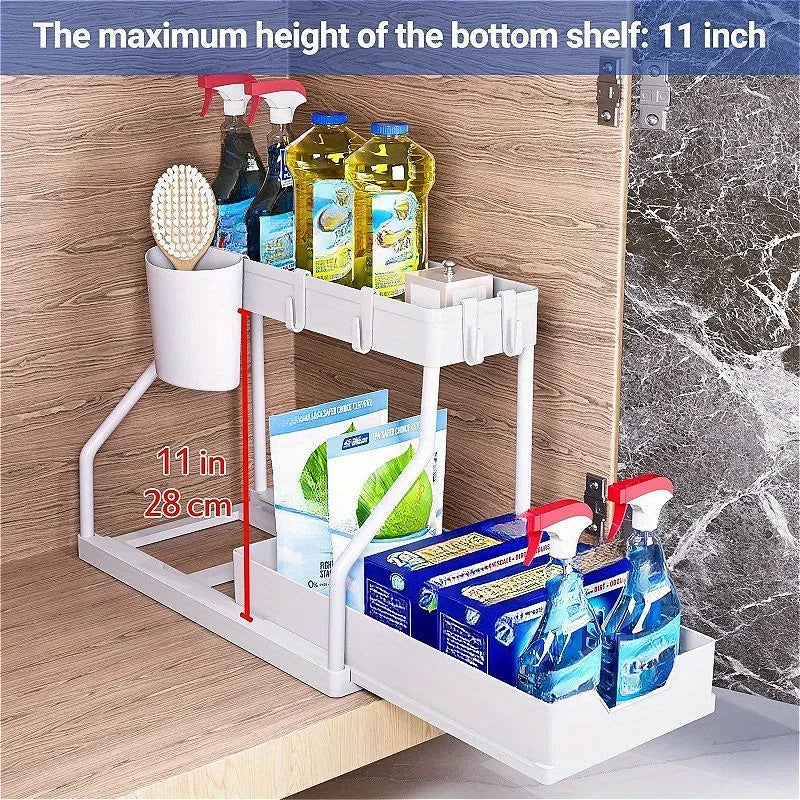 Bathroom & Kitchen Multi-Layer Pull-Out Storage Rack - Clutter Organizer for Sink Area