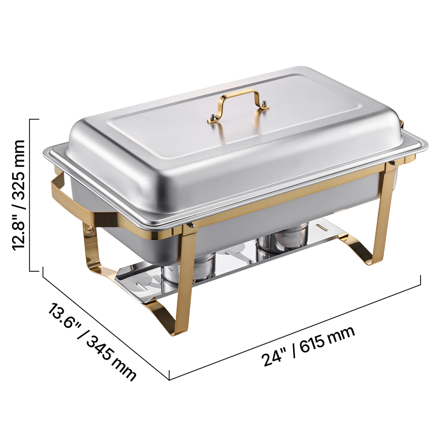 8 Qt  Set Stainless Steel Chafer with 2 Full Size and 4 Half Size Pans Catering Warmer Server