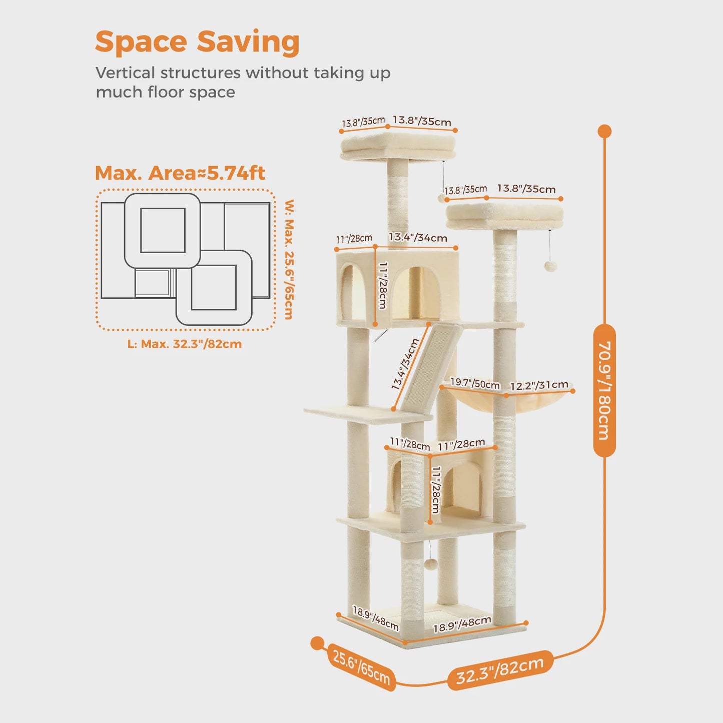 Large Cat Tree Tall Cat Tower for Indoor Cats Multi-Level Plush Cat Condo with Scratching Posts