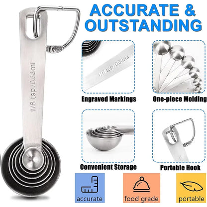 6Pcs Measuring Spoons Set Stainless Steel Measuring Spoons Cups Set Kitchen Gadgets Tablespoon and Teaspoon For Cooking Baking