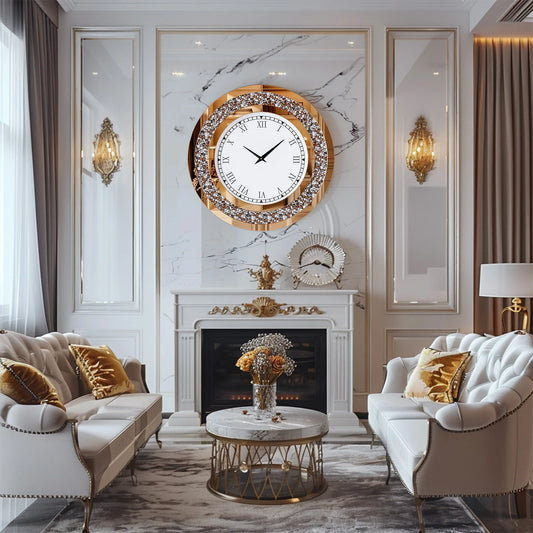 24inch Crystal  Large Mirrored Wall Clock for Living Room