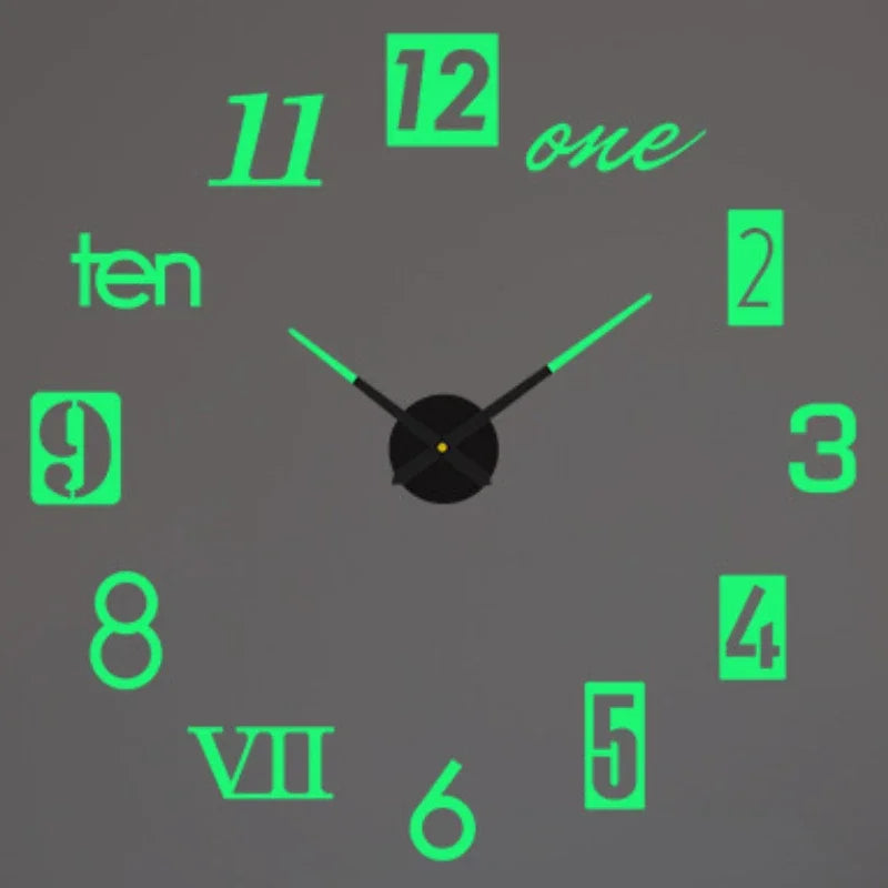 Large 3D Wall Clock Luminous Classic Wall Clocks DIY Digital Clock Wall Watches Stickers Silent Clock for Home Living Room Table