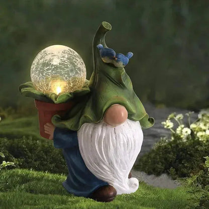 14 Inch Outdoor Garden Dwarf Statue-resin Gnome Statue Lighting Wizard Solar Led Light