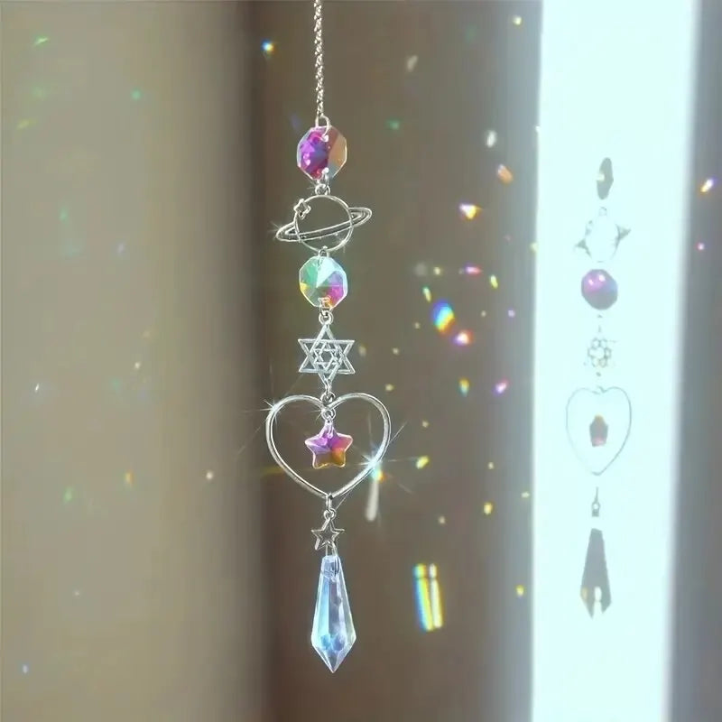 1 Pc Galaxy Star Moon Crystal Wind Chime Pendant for Home Decor Outdoor Garden