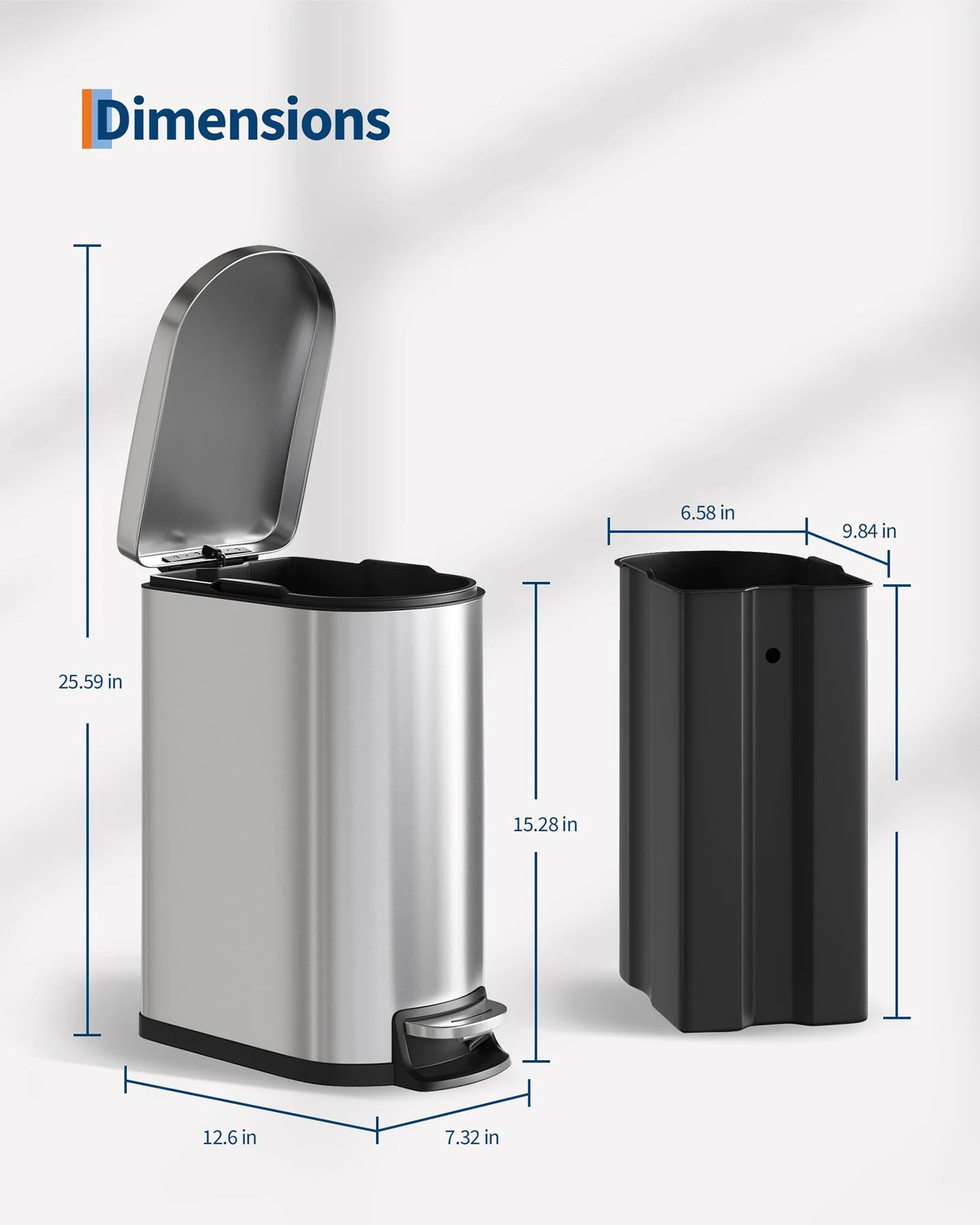 Durable Step-On Kitchen Trash Can Combo Set 50L+10L