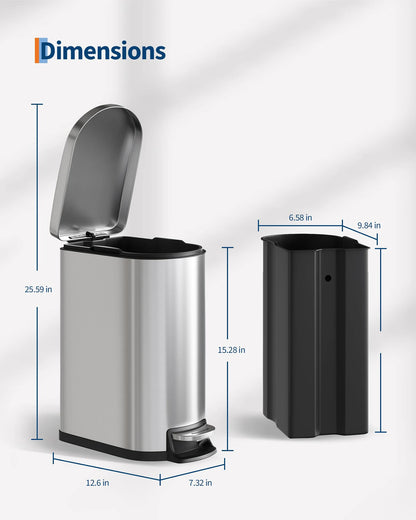 Durable Step-On Kitchen Trash Can Combo Set 50L+10L
