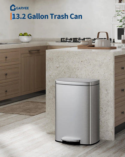 Durable Step-On Kitchen Trash Can Combo Set 50L+10L