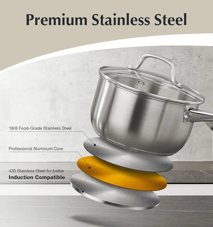 10 Piece Kitchen Cookware Sets, Induction Ready, Oven Safe to 450°F