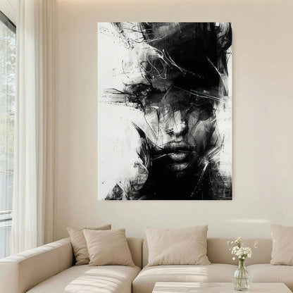 Framed Decoration Contemporary Abstract Painting Black And White