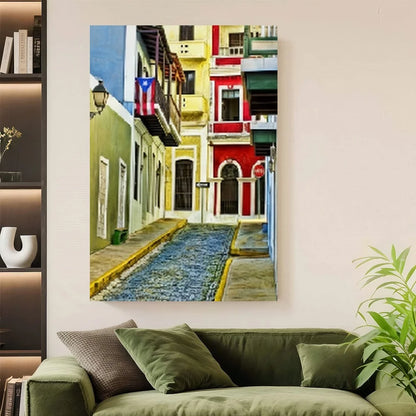 1pc Vibrant Old San Juan Puerto Rico Street View Canvas Wall Art - Print, ,
