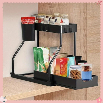 Bathroom & Kitchen Multi-Layer Pull-Out Storage Rack - Clutter Organizer for Sink Area