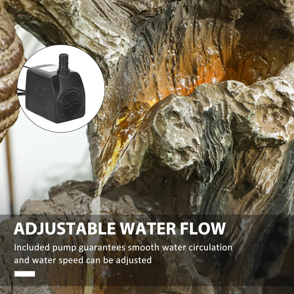 3-Tier Floor Standing Resin Bears and Honey Beehive Tree Waterfall Fountain with LED