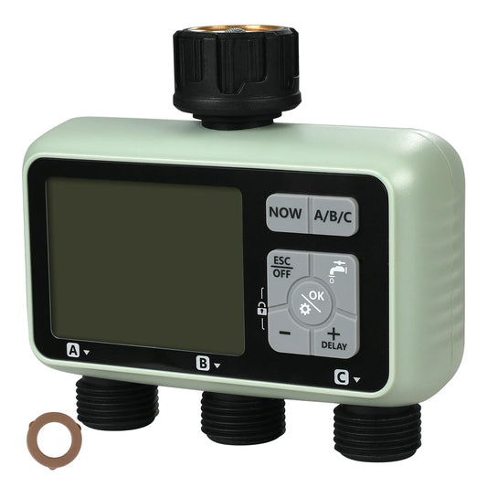 Water Timer 3 Outlets w/ 3 Independent Watering Zone & Rain Delay Mode  Watering Sprinkler Timer