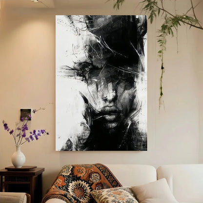 Framed Decoration Contemporary Abstract Painting Black And White