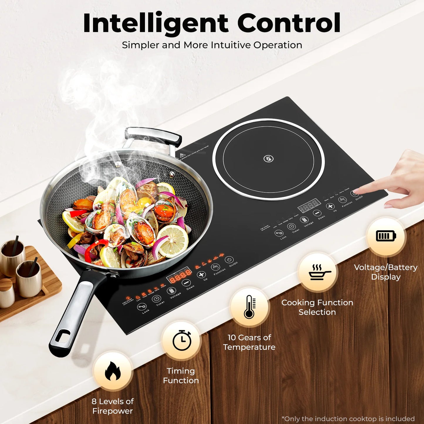 Induction Cooktop, Double Head Design w/ Intelligent Control f