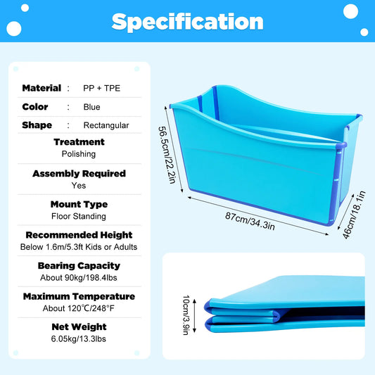 Freestanding Large Foldable Bath Tub Bathtub  W/ DrainPipe Capacity