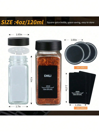 4oz Glass Spice Jars (12PCS): Shaker/Metal Lids + Funnel – Pantry/Cupboard Storage Accessories