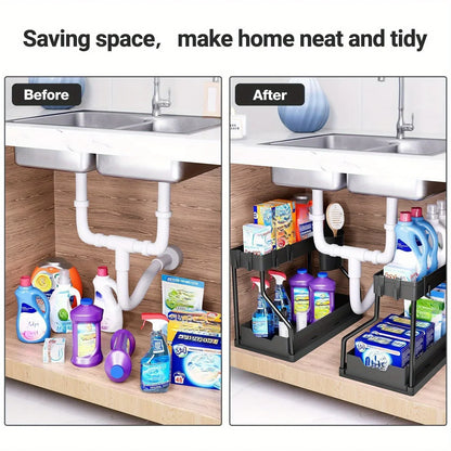 Bathroom & Kitchen Multi-Layer Pull-Out Storage Rack - Clutter Organizer for Sink Area