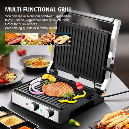 1600W  Panini Press With Timer, Adjustable Temp control