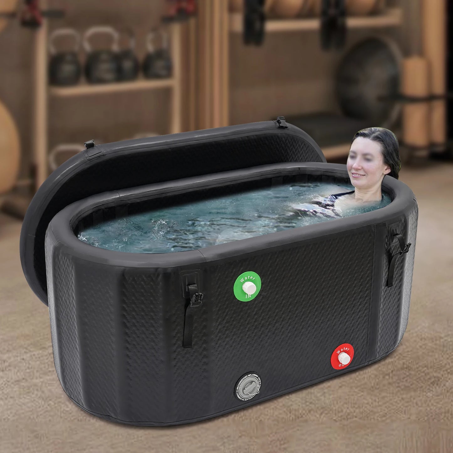 150x80x67cm Inflatable Ice Bathtub for Athletes, 370L Large Capacity Cold Water Bath Tub for Muscle Recovery, Portable PVC Ice Bath Tub with Pump & Repair Kit, Durable Leakproof for Home Gym Outdoor Spa