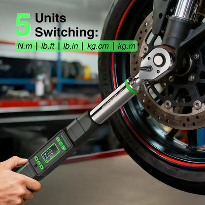 TaskStar 3/8'' Digital Torque Wrench w/1/4 1/2-inch Adapter Bidirectional Ratchet Head