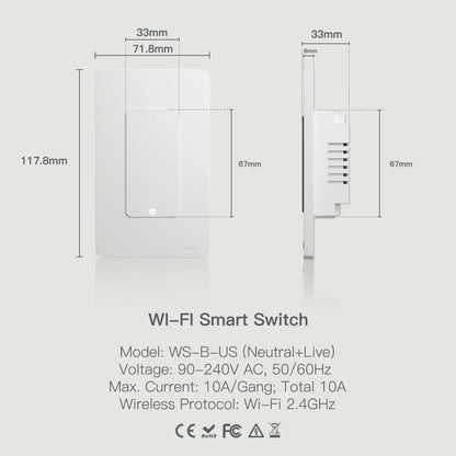 Wi-Fi Smart Light Switch , Push Button Wall Switch