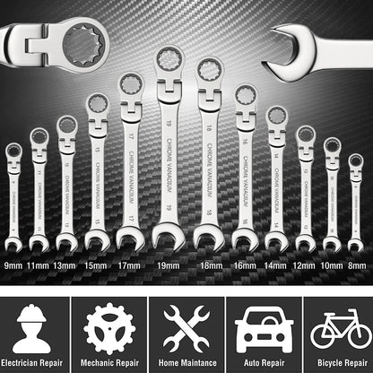 8pcs 72-Tooth Durable Ratchet Wrench Set Metric 8-19mm