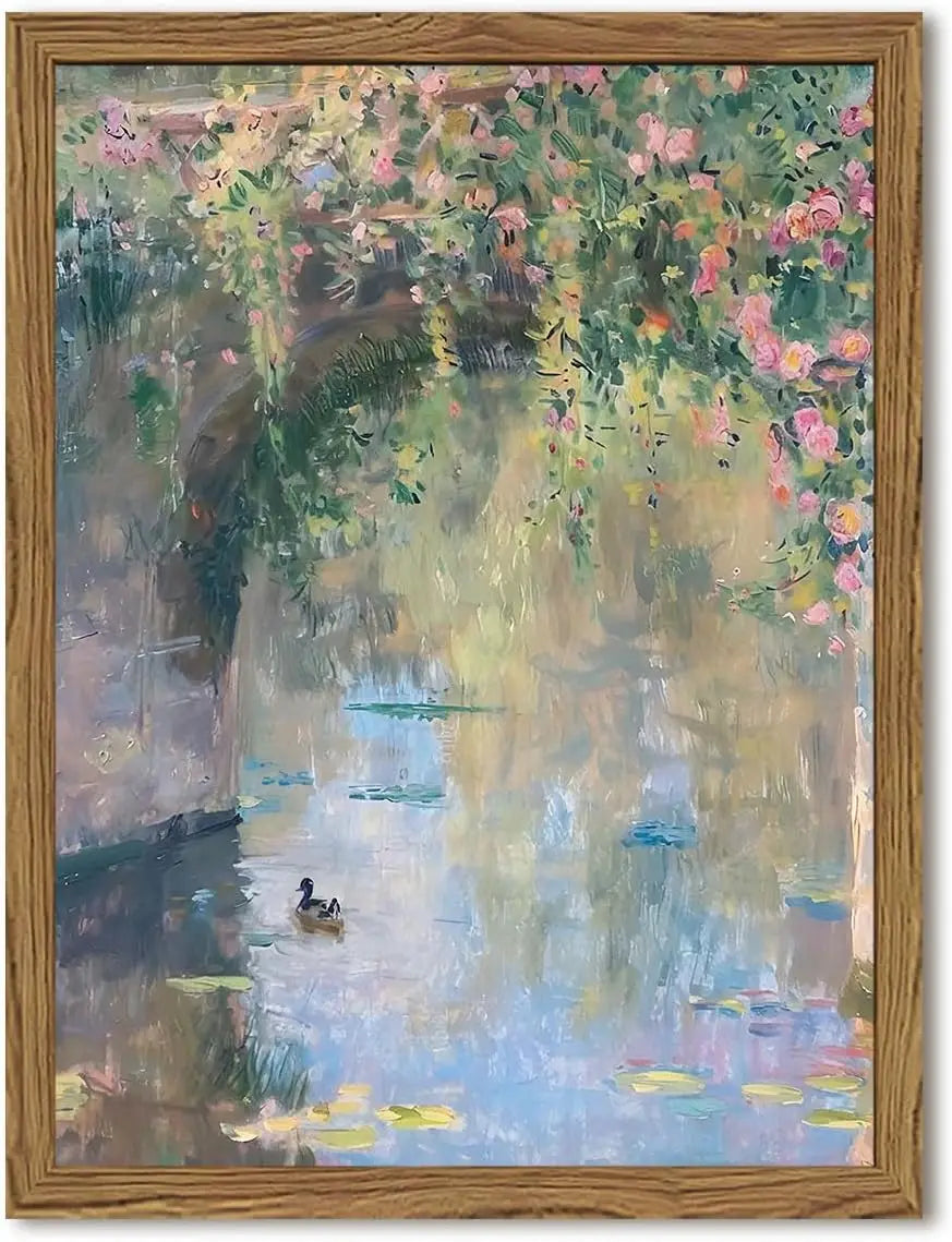 Impressionist Floral Bridge Canvas Wall Art,