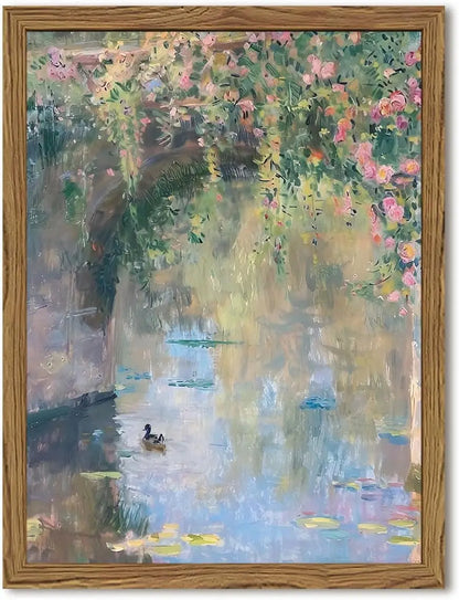 Impressionist Floral Bridge Canvas Wall Art,
