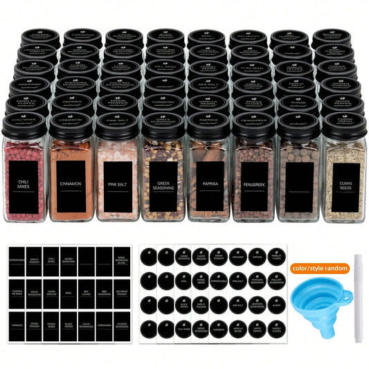 4oz Glass Spice Jars (12PCS): Shaker/Metal Lids + Funnel – Pantry/Cupboard Storage Accessories