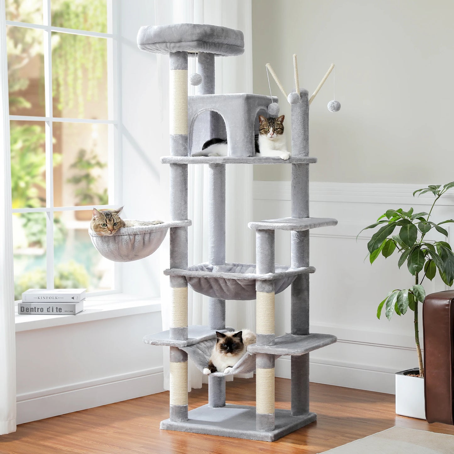 Large Cat Tree Tall Cat Tower for Indoor Cats Multi-Level Plush Cat Condo with Scratching Posts