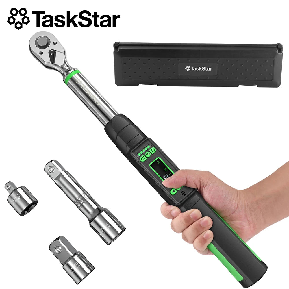 TaskStar 3/8'' Digital Torque Wrench w/1/4 1/2-inch Adapter Bidirectional Ratchet Head