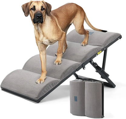 Dog Ramp for Bed Couch Height Adjustable from 12' to 20', Foldable Stairs for Dogs to Get on Bed 17' Extra Wide, Portable Pet Do