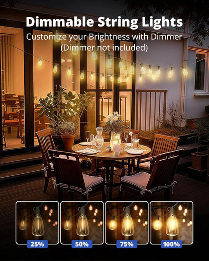Outdoor String Lights 25FT LED Patio Lights  Waterproof with Shatterproof Edison Bulbs,