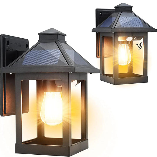 2pcs Solar Powered Wall Lanterns Dusk to Dawn Motion Sensor