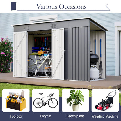 10'x4' Outdoor Metal Storage Shed for Garden Tools Lockable Door With Floor Frame