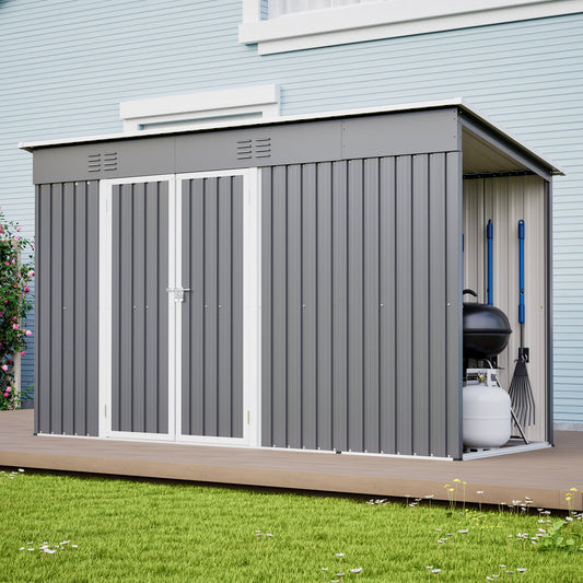 10'x4' Outdoor Metal Storage Shed for Garden Tools Lockable Door With Floor Frame