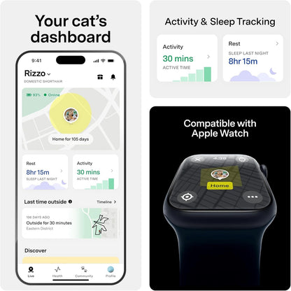 Fi Mini GPS Cat Tracker, Escape Alerts, Activity Tracking & IP68 Waterproof