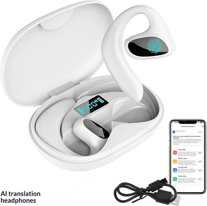 Ear-hook Wireless Translation Headphones - Long Battery Life Open-ear Bluetooth Headset with Real-time Multi-language Interpretation for Sports and Business