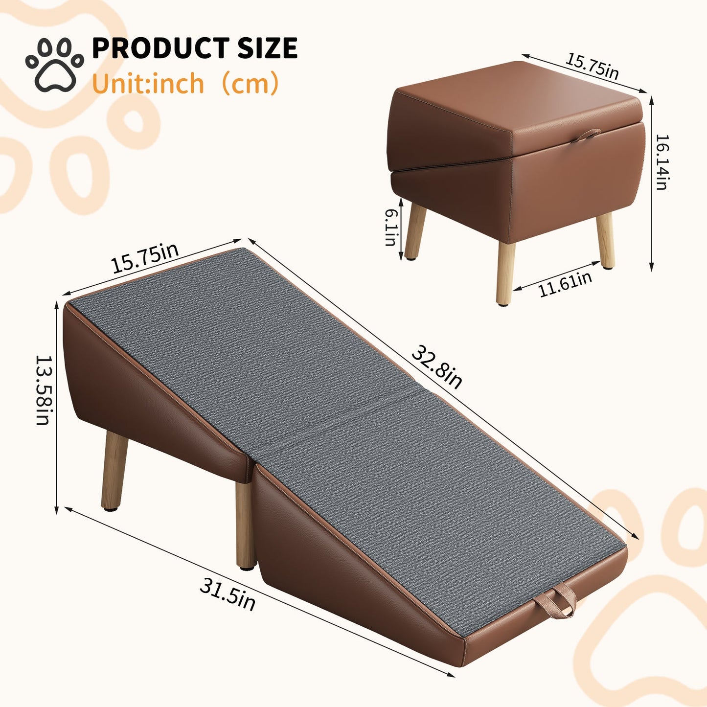 (UPGRADED) Dog Stairs for Small Dogs and Cats - Foldable Wooden Pet Ramp