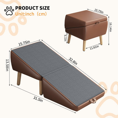 (UPGRADED) Dog Stairs for Small Dogs and Cats - Foldable Wooden Pet Ramp