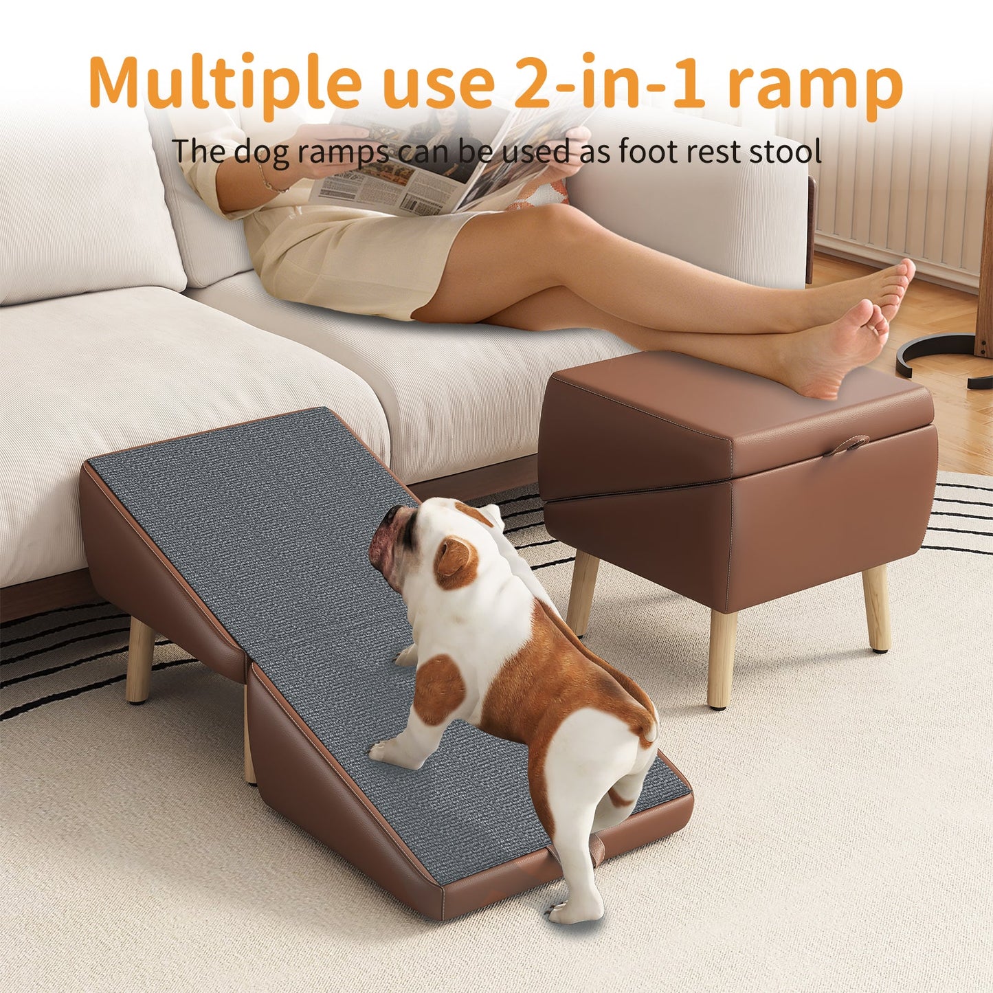 (UPGRADED) Dog Stairs for Small Dogs and Cats - Foldable Wooden Pet Ramp