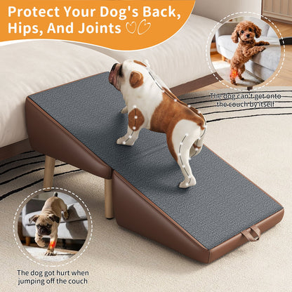 (UPGRADED) Dog Stairs for Small Dogs and Cats - Foldable Wooden Pet Ramp