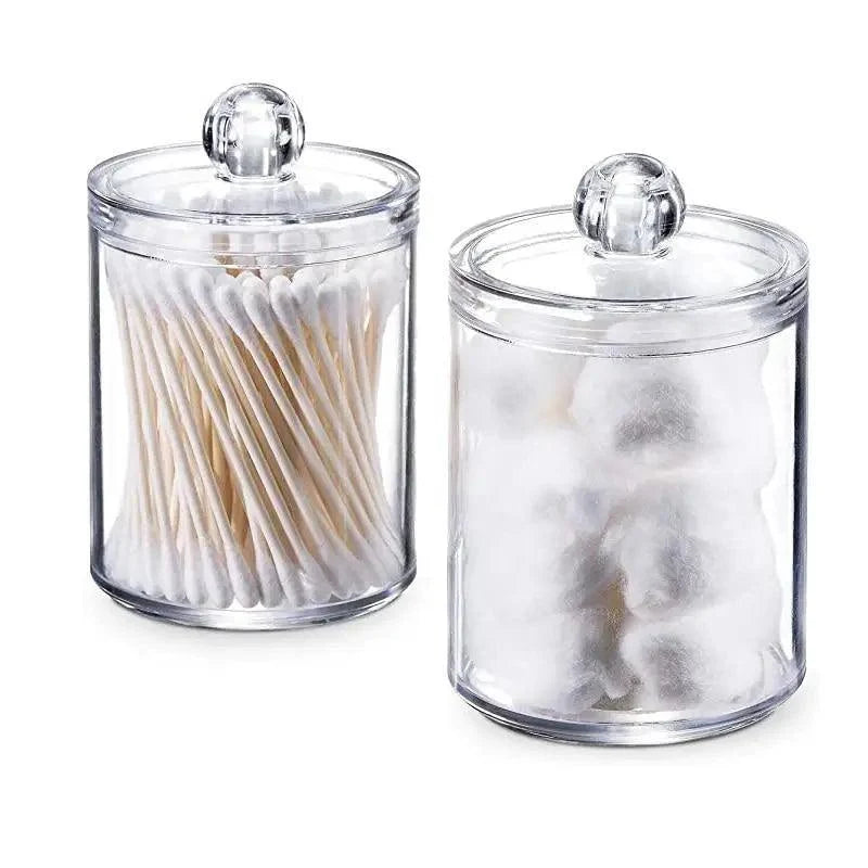 Portable 2pcs Cosmetics Storage Box Makeup Organizer Bathroom Jar Cotton Swab Cotton Pad