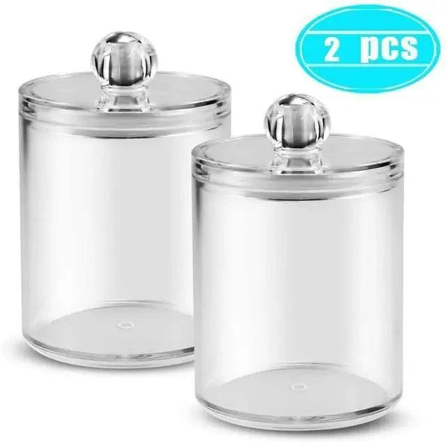 Portable 2pcs Cosmetics Storage Box Makeup Organizer Bathroom Jar Cotton Swab Cotton Pad