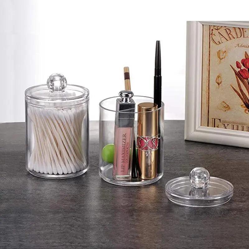 Portable 2pcs Cosmetics Storage Box Makeup Organizer Bathroom Jar Cotton Swab Cotton Pad